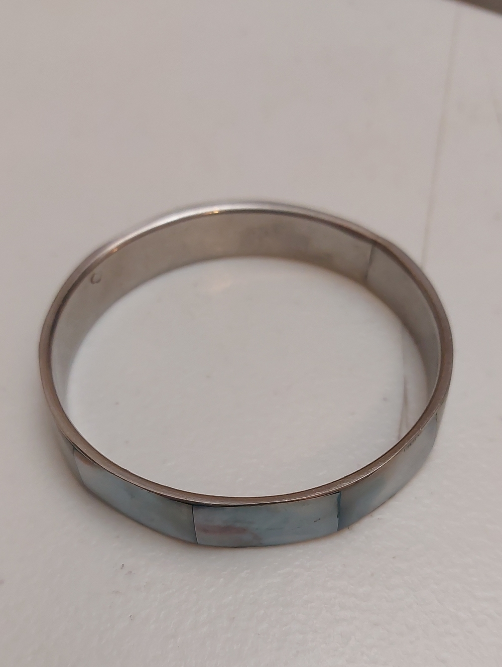 Blue Iridescent MOP Shell Inlay Bangle Bracelet